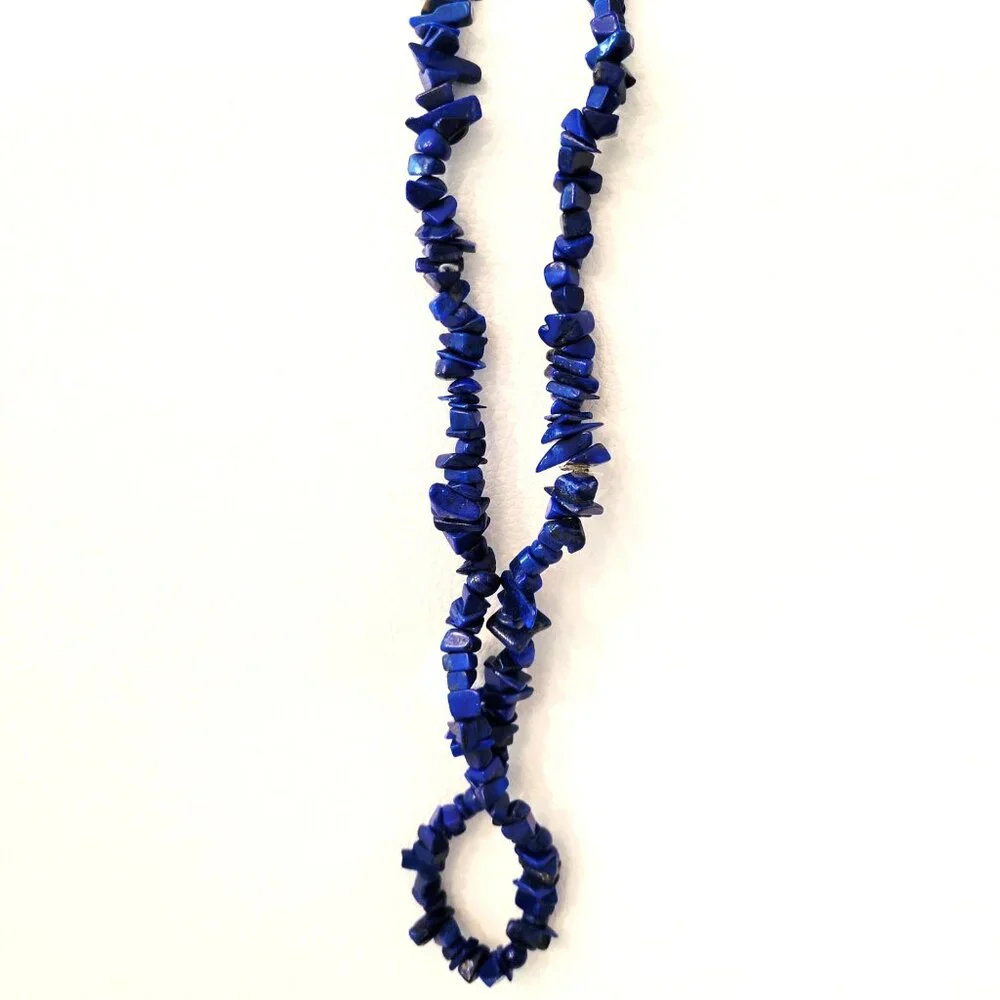 Polished Lapis Lazuli Chip Stone Necklace – 15” Drop - Picture 3 of 5